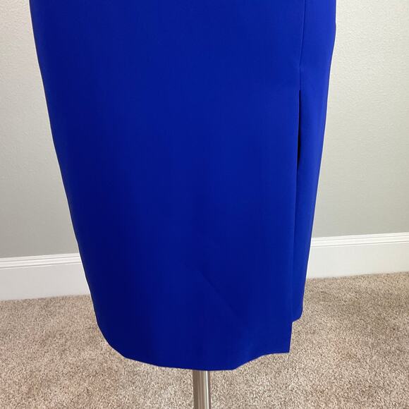 Aidan Mattox Strapless Cocktail Dress Size 8 Blue Colorful Ruffled Midi Sheath - Picture 7 of 11